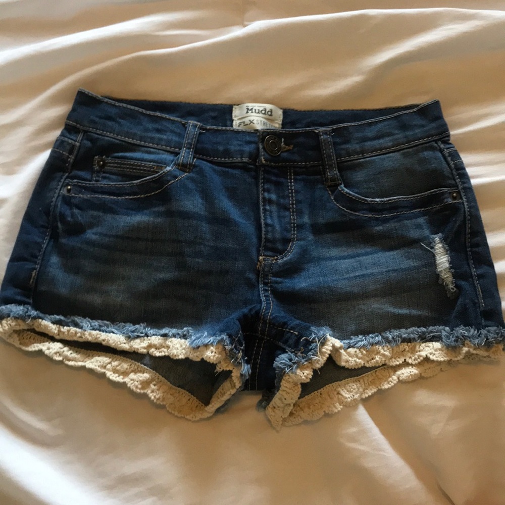 Lace Trimmed Darkwash Shorts